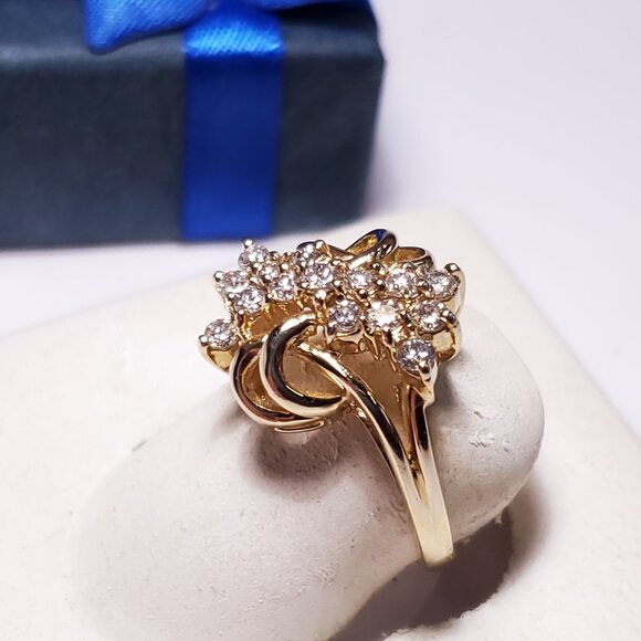 Estate .30ctw Natural Round Diamonds SI2 HI Scrolling Top 14Kt Y/Gold Ring#22013 - Picture 3 of 6